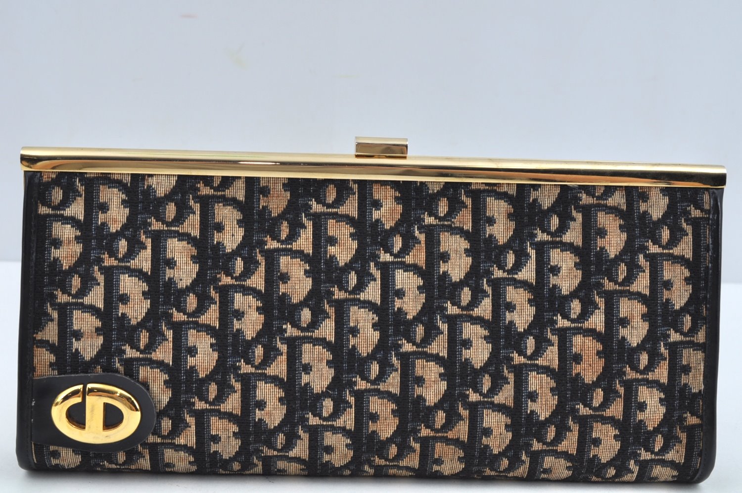 Authentic Christian Dior Trotter Clutch Bag Purse Canvas Leather Blue L0250