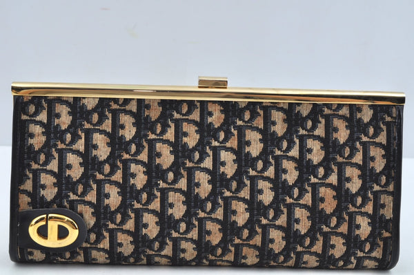 Authentic Christian Dior Trotter Clutch Bag Purse Canvas Leather Blue L0250