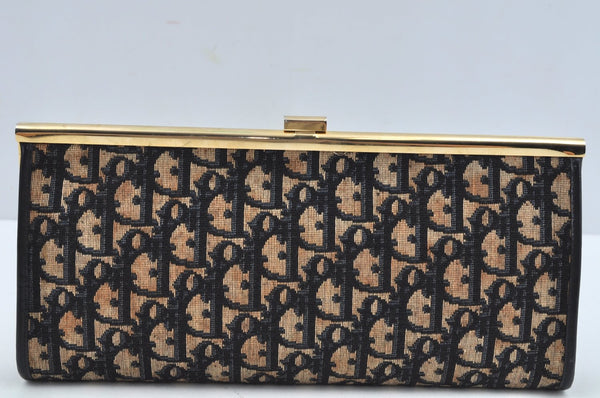 Authentic Christian Dior Trotter Clutch Bag Purse Canvas Leather Blue L0250