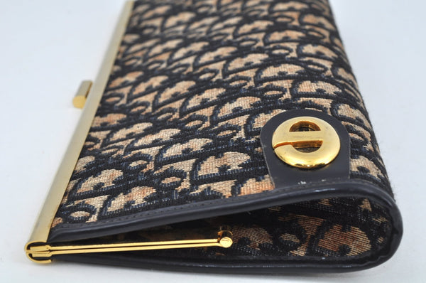 Authentic Christian Dior Trotter Clutch Bag Purse Canvas Leather Blue L0250