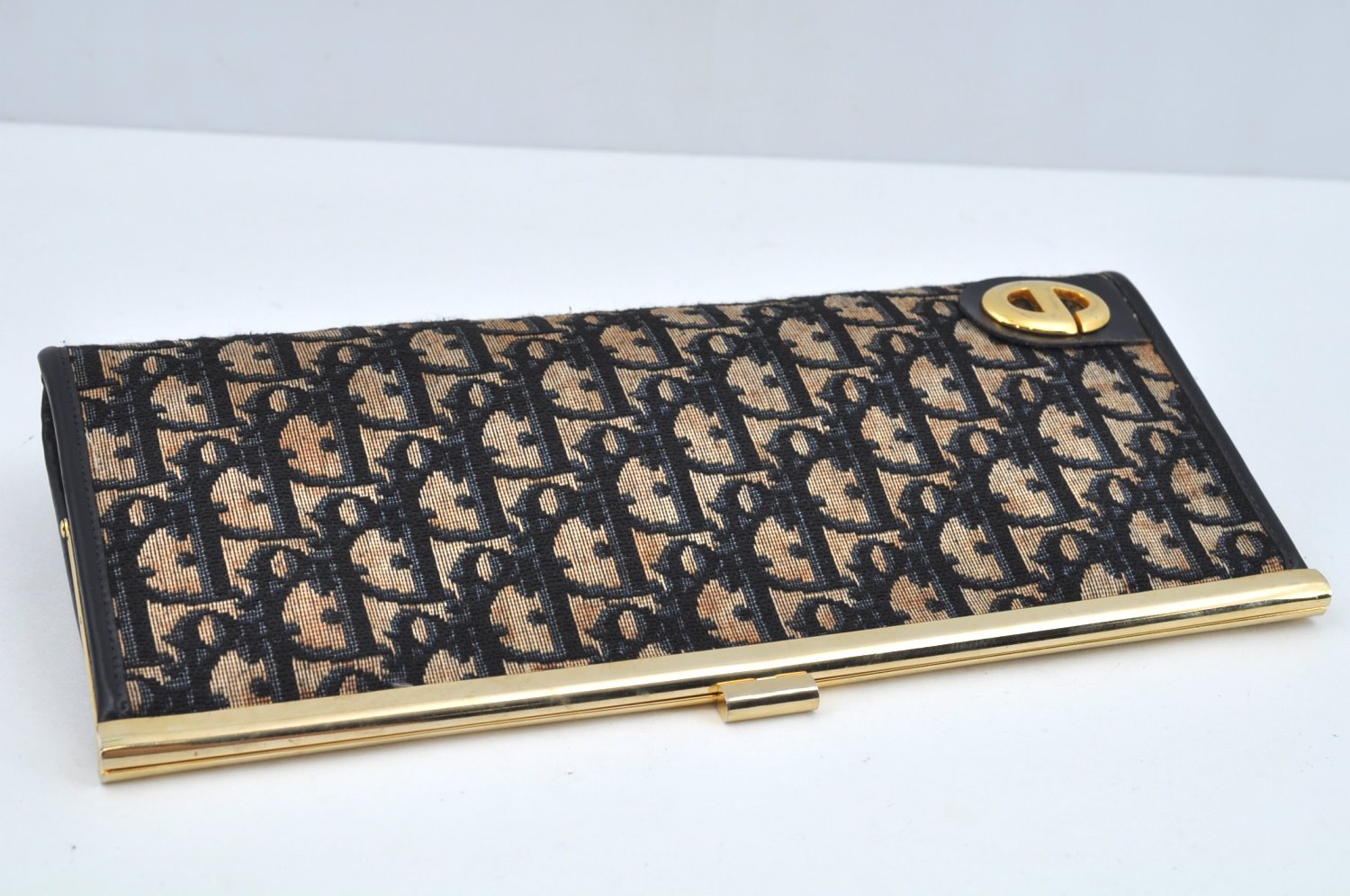 Authentic Christian Dior Trotter Clutch Bag Purse Canvas Leather Blue L0250