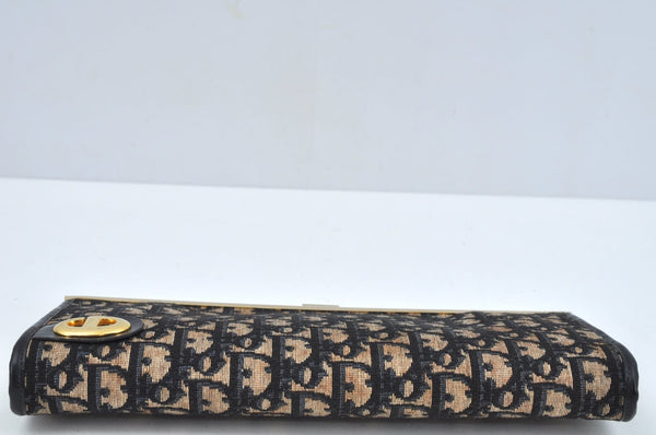Authentic Christian Dior Trotter Clutch Bag Purse Canvas Leather Blue L0250