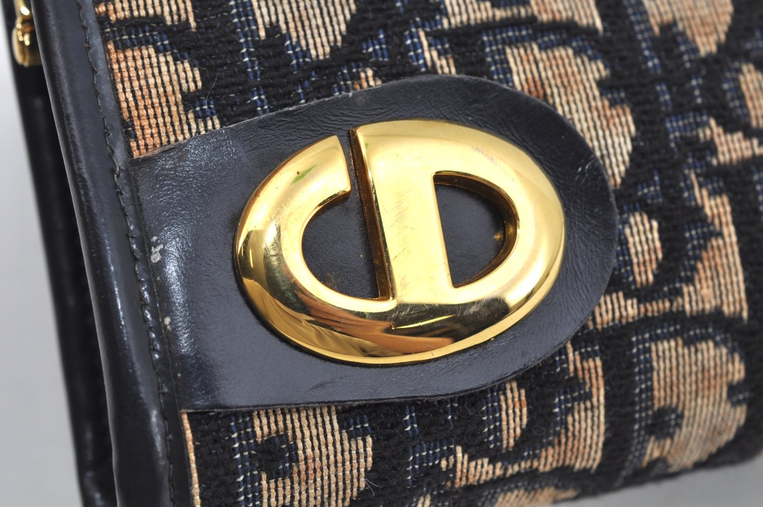 Authentic Christian Dior Trotter Clutch Bag Purse Canvas Leather Blue L0250