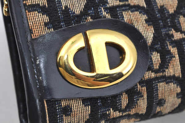 Authentic Christian Dior Trotter Clutch Bag Purse Canvas Leather Blue L0250