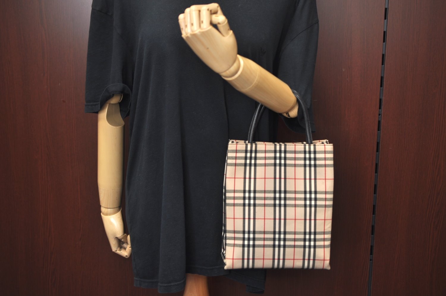 Authentic BURBERRY Vintage Nova Check Canvas Hand Bag Beige L0251