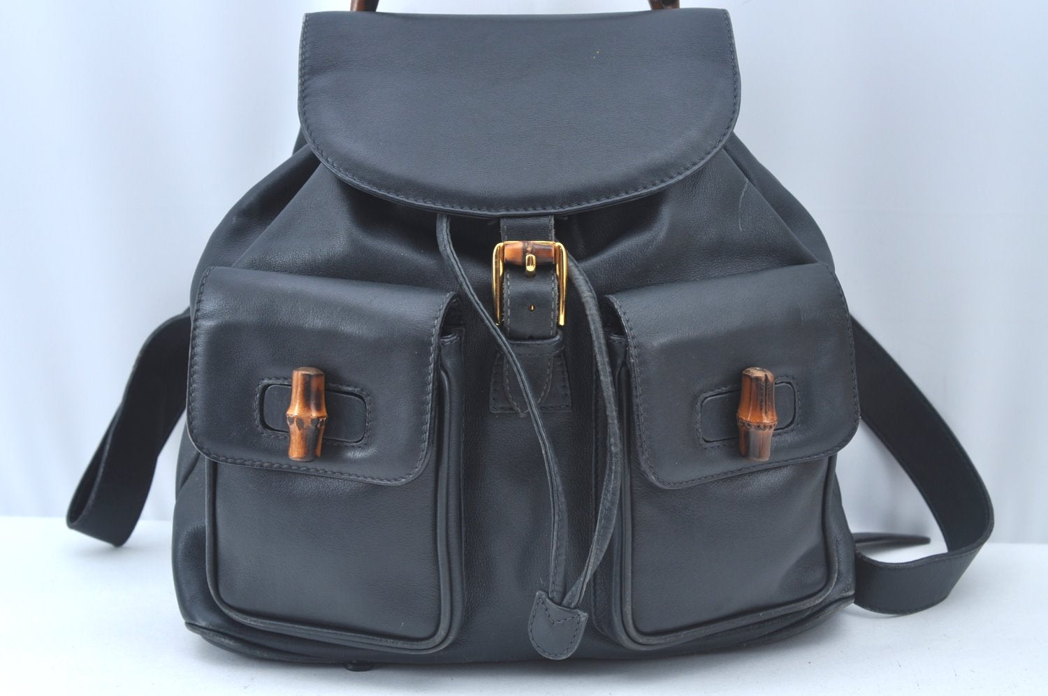 Authentic GUCCI Bamboo Backpack Leather Black L0253