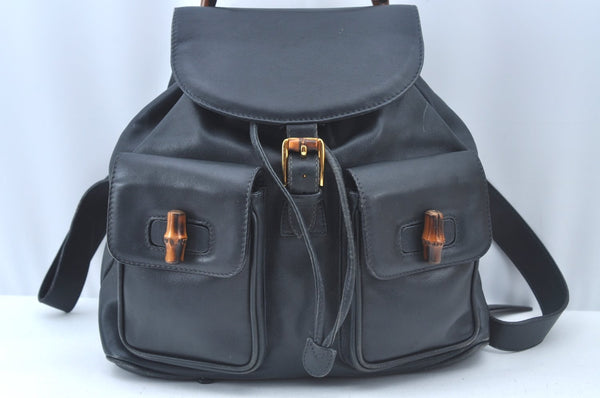 Authentic GUCCI Bamboo Backpack Leather Black L0253