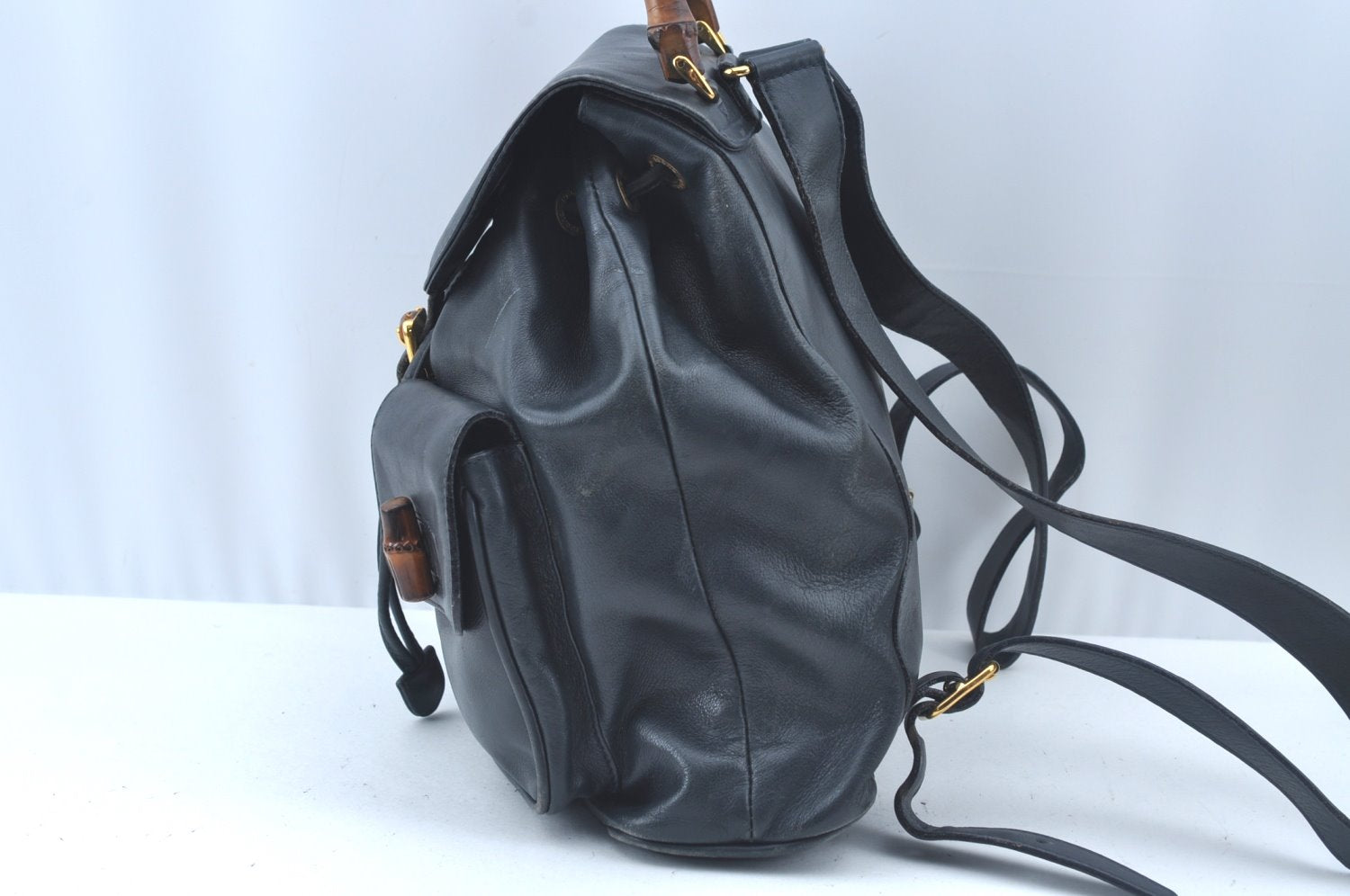 Authentic GUCCI Bamboo Backpack Leather Black L0253