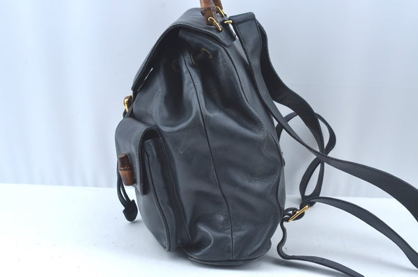 Authentic GUCCI Bamboo Backpack Leather Black L0253