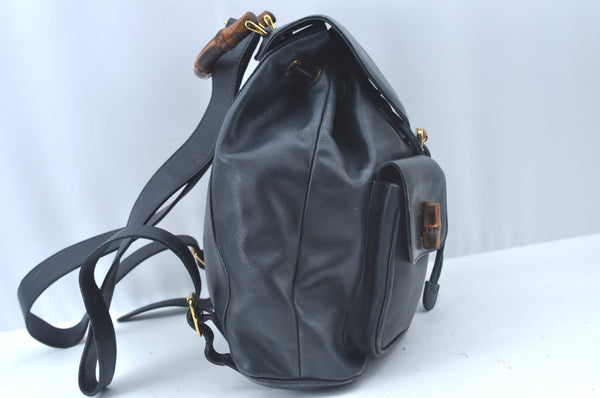 Authentic GUCCI Bamboo Backpack Leather Black L0253