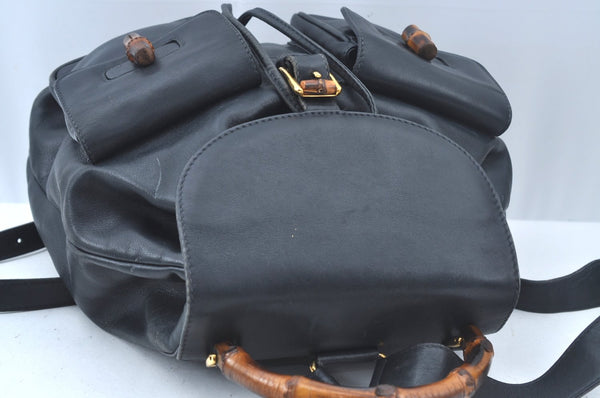 Authentic GUCCI Bamboo Backpack Leather Black L0253