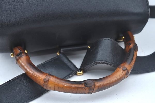 Authentic GUCCI Bamboo Backpack Leather Black L0253