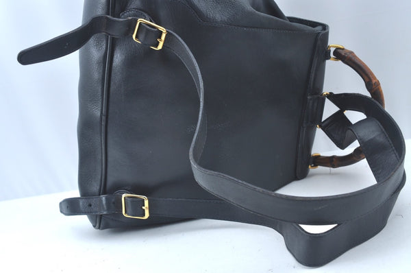 Authentic GUCCI Bamboo Backpack Leather Black L0253