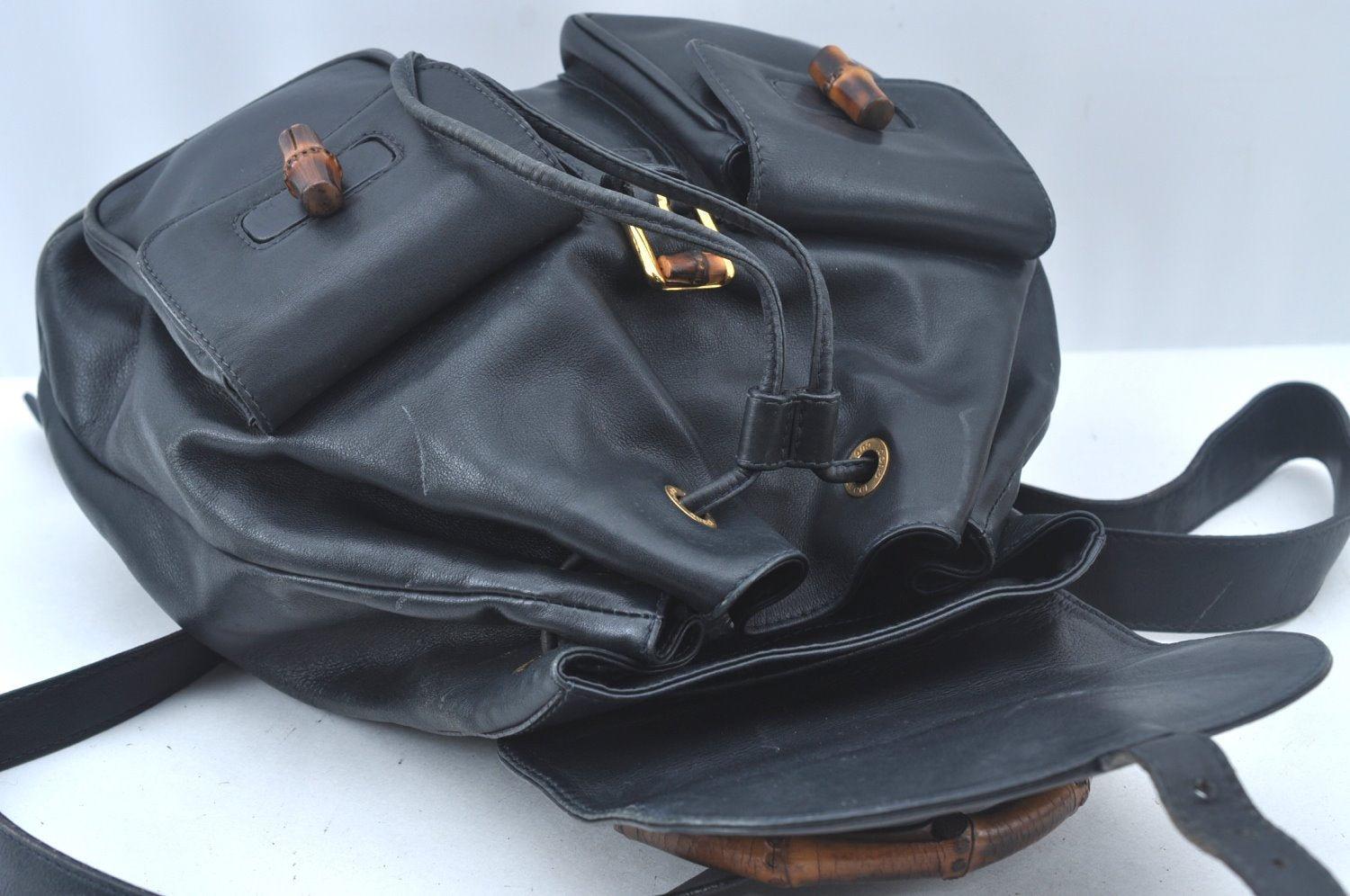Authentic GUCCI Bamboo Backpack Leather Black L0253