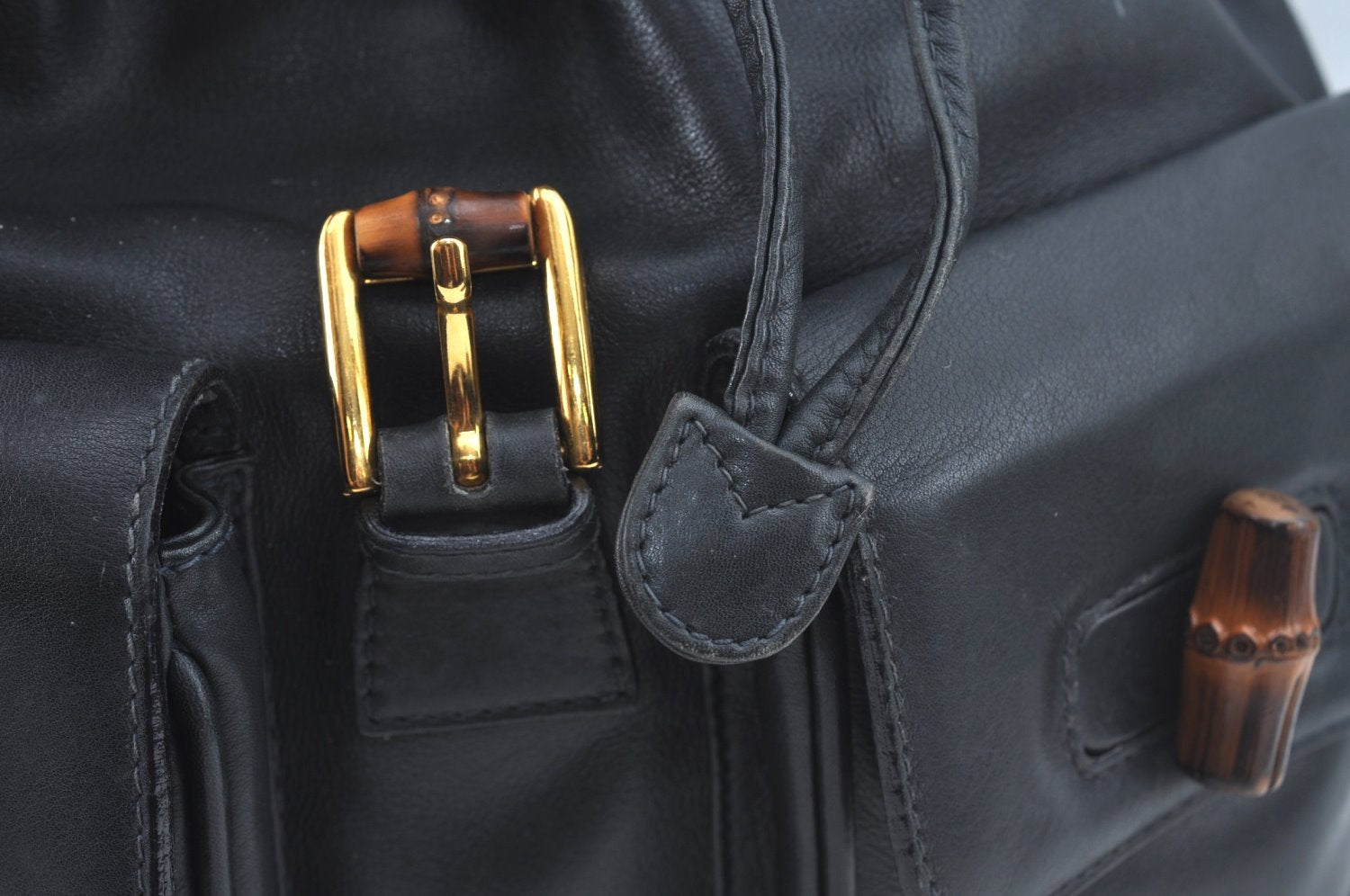 Authentic GUCCI Bamboo Backpack Leather Black L0253