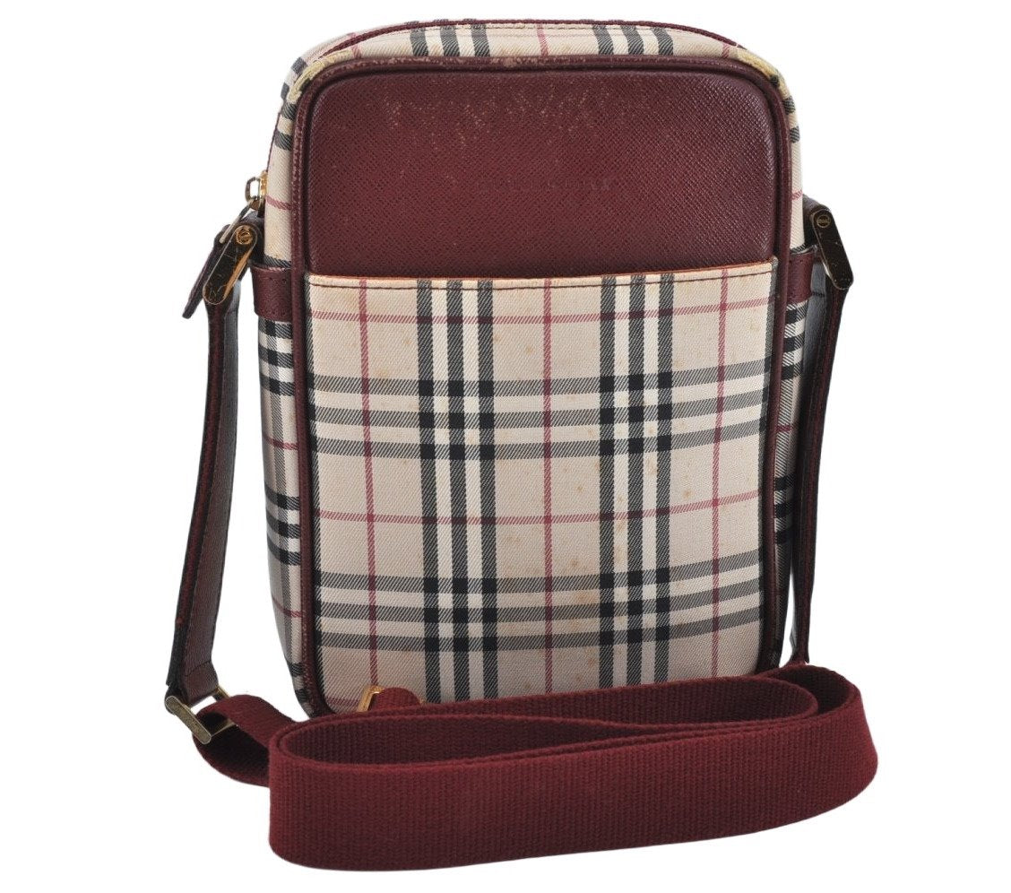 Authentic BURBERRY Nova Check Shoulder Cross Body Bag Canvas Beige Red L0255