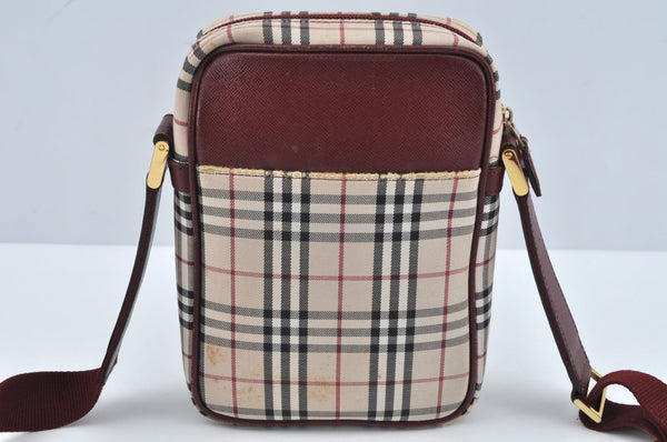 Authentic BURBERRY Nova Check Shoulder Cross Body Bag Canvas Beige Red L0255