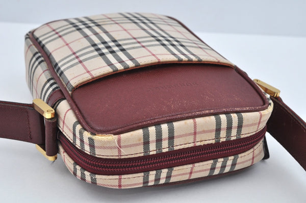 Authentic BURBERRY Nova Check Shoulder Cross Body Bag Canvas Beige Red L0255