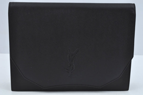 Authentic YVES SAINT LAURENT Clutch Hand Bag Purse Leather Black L0256