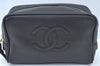 Authentic CHANEL Caviar Skin CC Logo Cosmetic Pouch Purse Black L0257