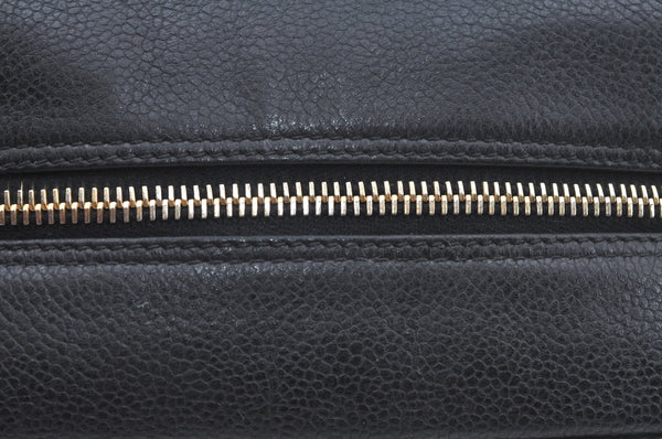 Authentic CHANEL Caviar Skin CC Logo Cosmetic Pouch Purse Black L0257
