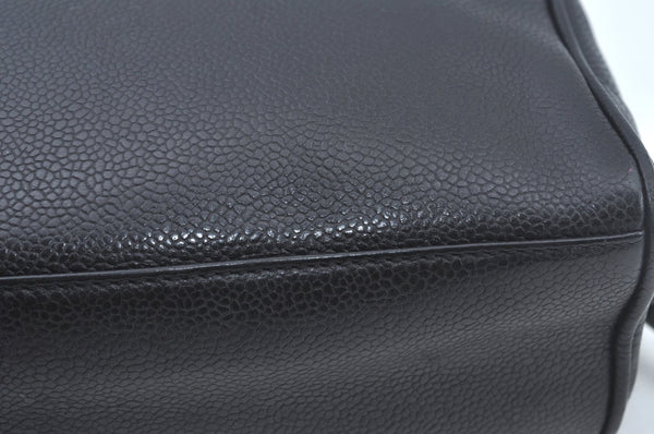 Authentic CHANEL Caviar Skin CC Logo Cosmetic Pouch Purse Black L0257