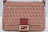 Authentic FENDI Zucchino Mamma Baguette Shoulder Bag Canvas Leather Red L0262