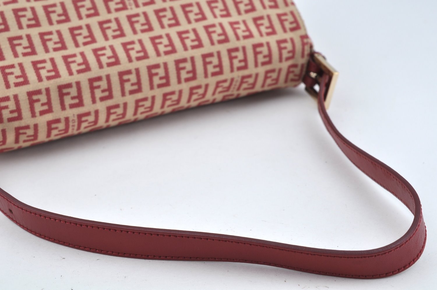 Authentic FENDI Zucchino Mamma Baguette Shoulder Bag Canvas Leather Red L0262