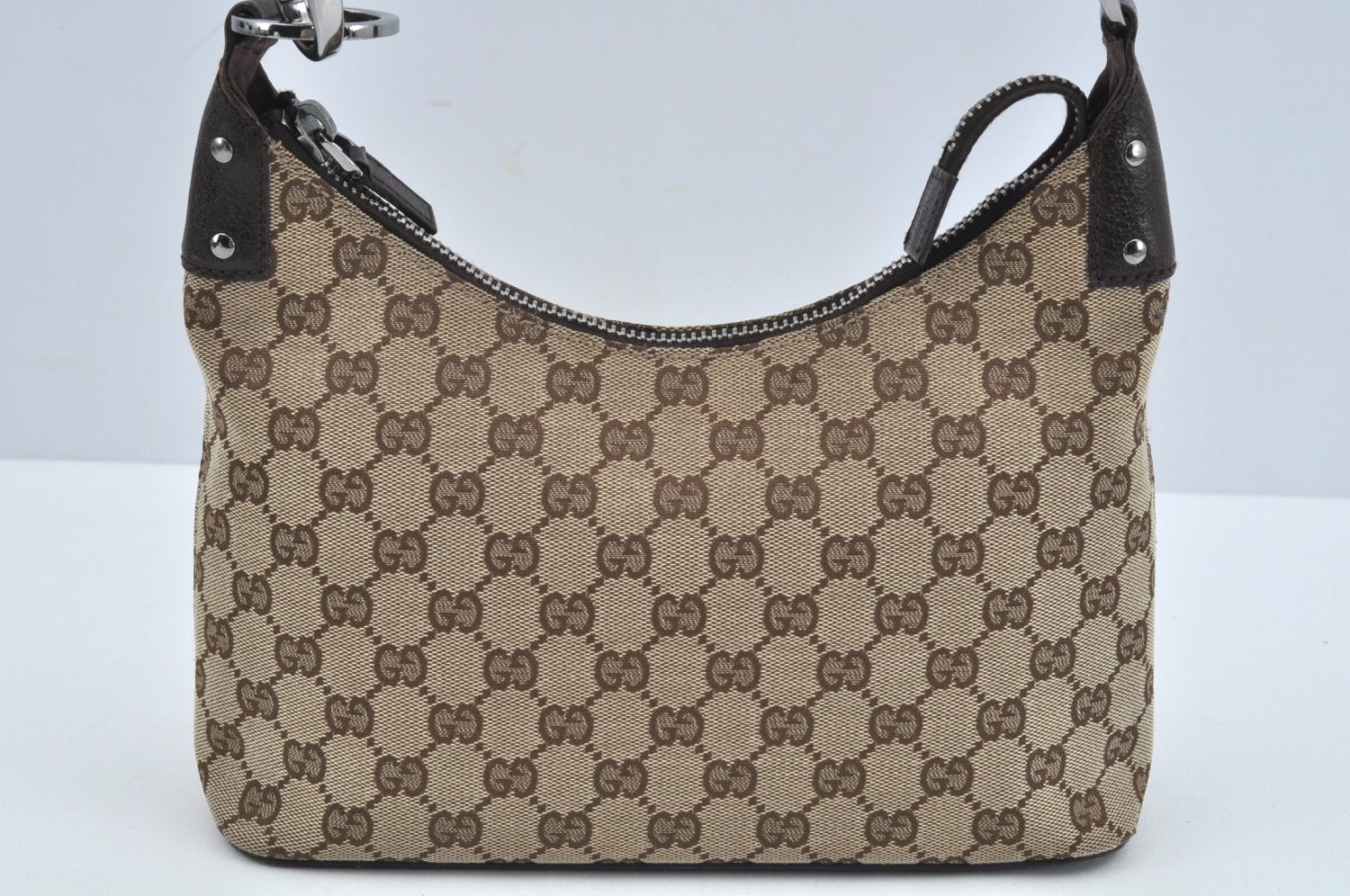 Authentic GUCCI Shoulder Bag GG Canvas Leather Brown L0263