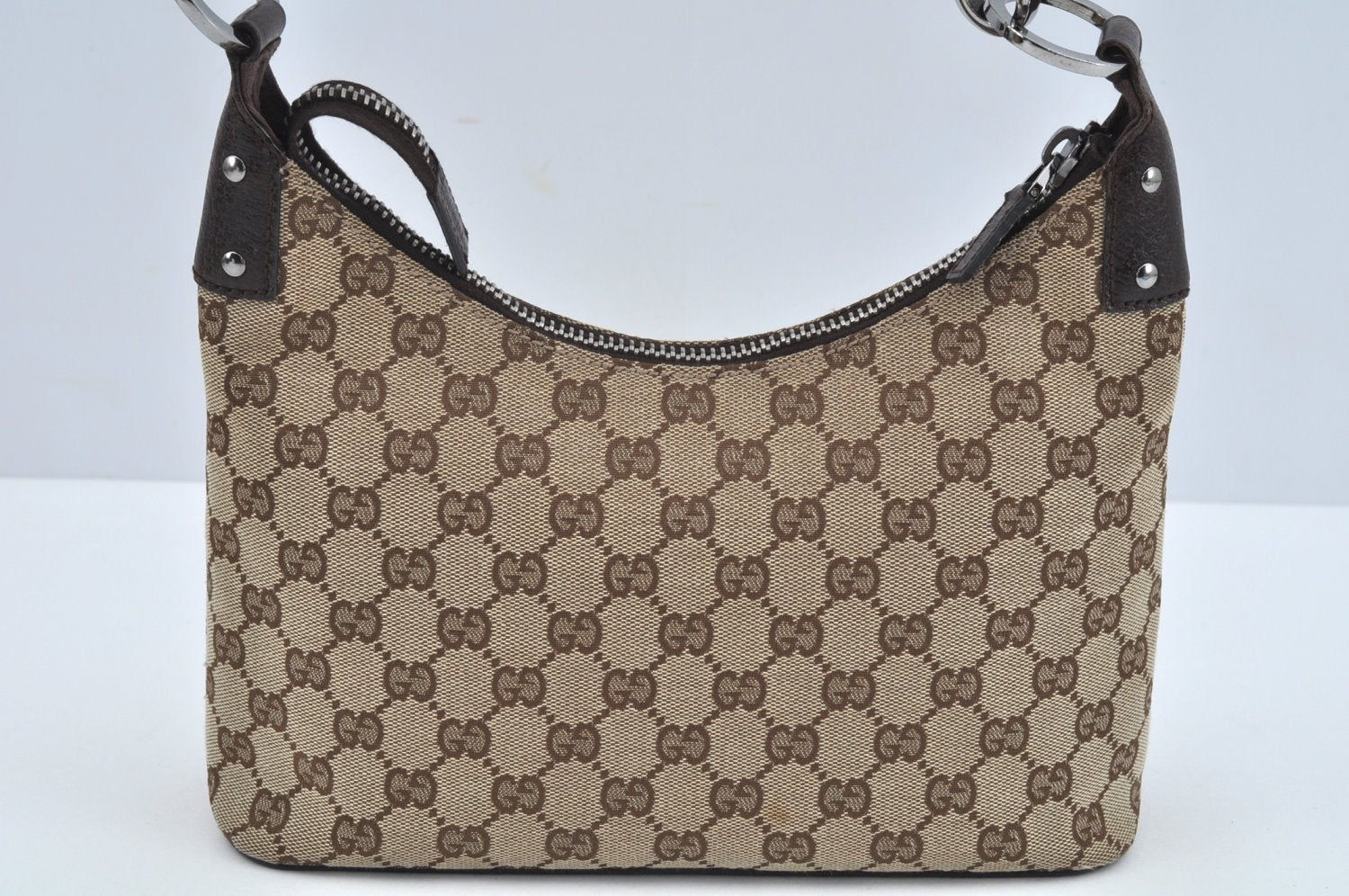 Authentic GUCCI Shoulder Bag GG Canvas Leather Brown L0263