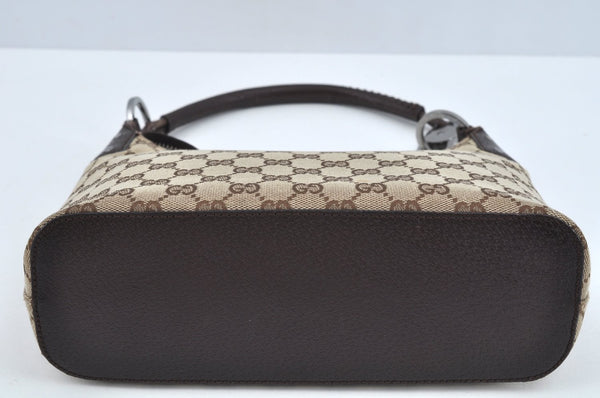 Authentic GUCCI Shoulder Bag GG Canvas Leather Brown L0263