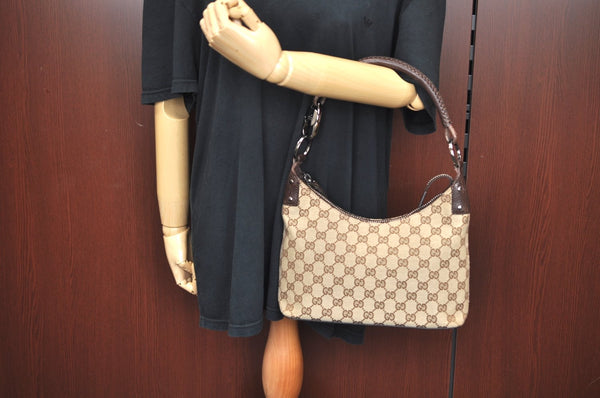 Authentic GUCCI Shoulder Bag GG Canvas Leather Brown L0263