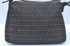 Authentic FENDI Zucchino Mamma Baguette Shoulder Bag Canvas Leather Black L0264