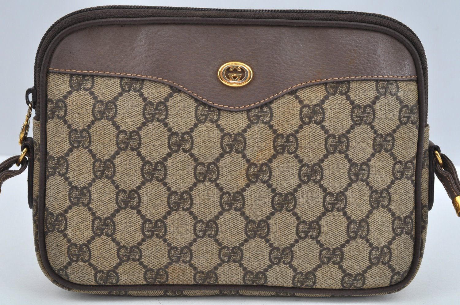 Authentic GUCCI GG Shoulder Cross Body Bag PVC Leather Brown L0265