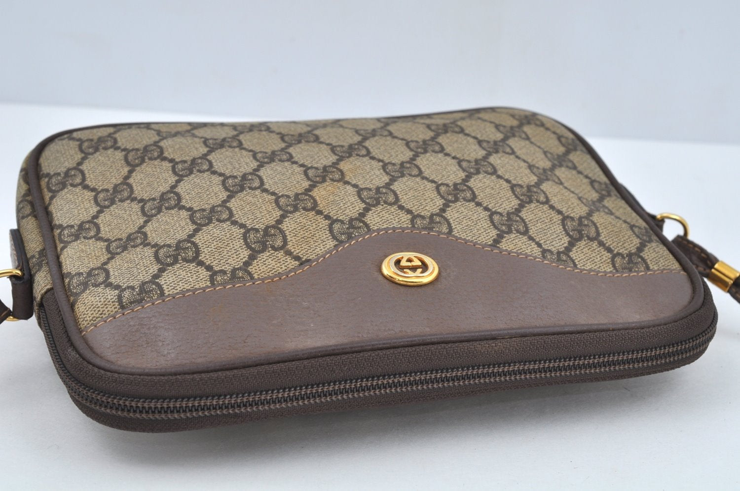 Authentic GUCCI GG Shoulder Cross Body Bag PVC Leather Brown L0265