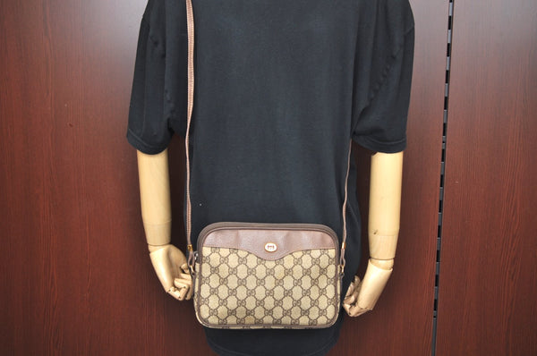 Authentic GUCCI GG Shoulder Cross Body Bag PVC Leather Brown L0265