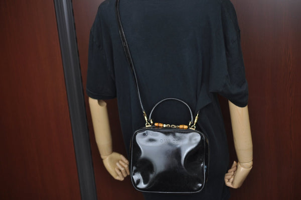Authentic GUCCI Bamboo 2way Hand Shoulder Bag Leather Black Junk L0266