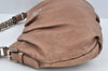 Authentic PRADA Leather Lame Chain Shoulder Hand Bag Beige Pink L0269