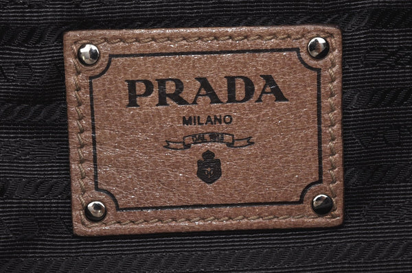 Authentic PRADA Leather Lame Chain Shoulder Hand Bag Beige Pink L0269