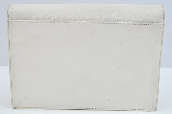 Authentic YVES SAINT LAURENT Clutch Hand Bag Purse Leather White L0270