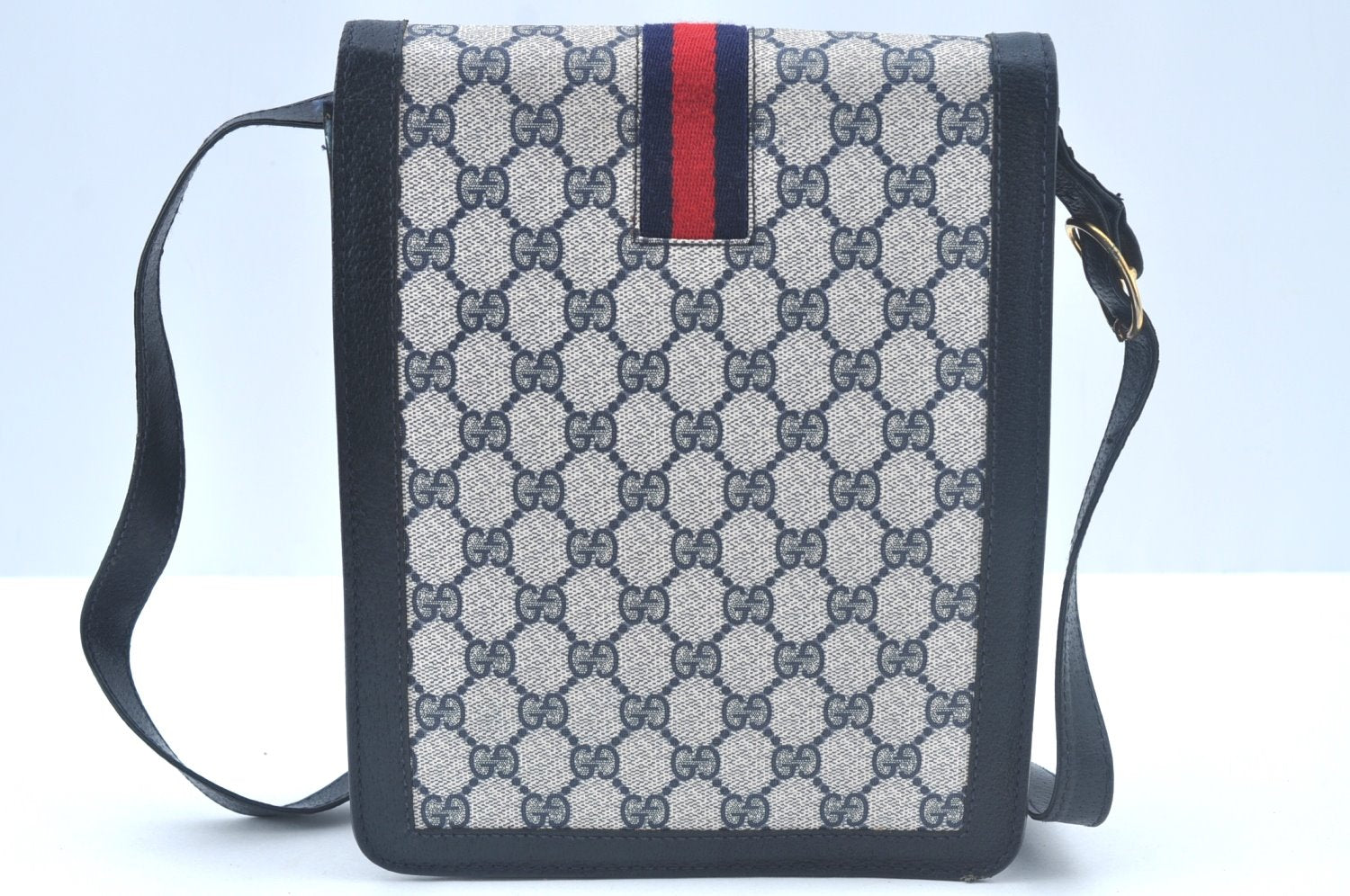 Authentic GUCCI Sherry Line Shoulder Cross Bag Leather Navy Blue L0272