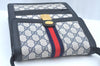 Authentic GUCCI Sherry Line Shoulder Cross Bag Leather Navy Blue L0272