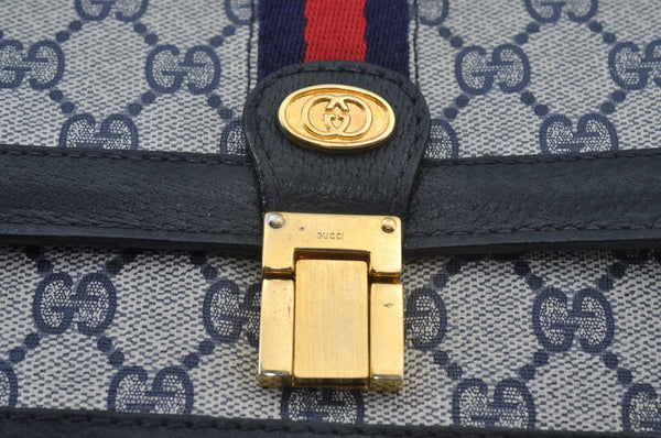 Authentic GUCCI Sherry Line Shoulder Cross Bag Leather Navy Blue L0272