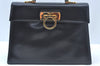 Authentic Salvatore Ferragamo Gancini Leather 2 Way Shoulder Hand Bag Black L0274