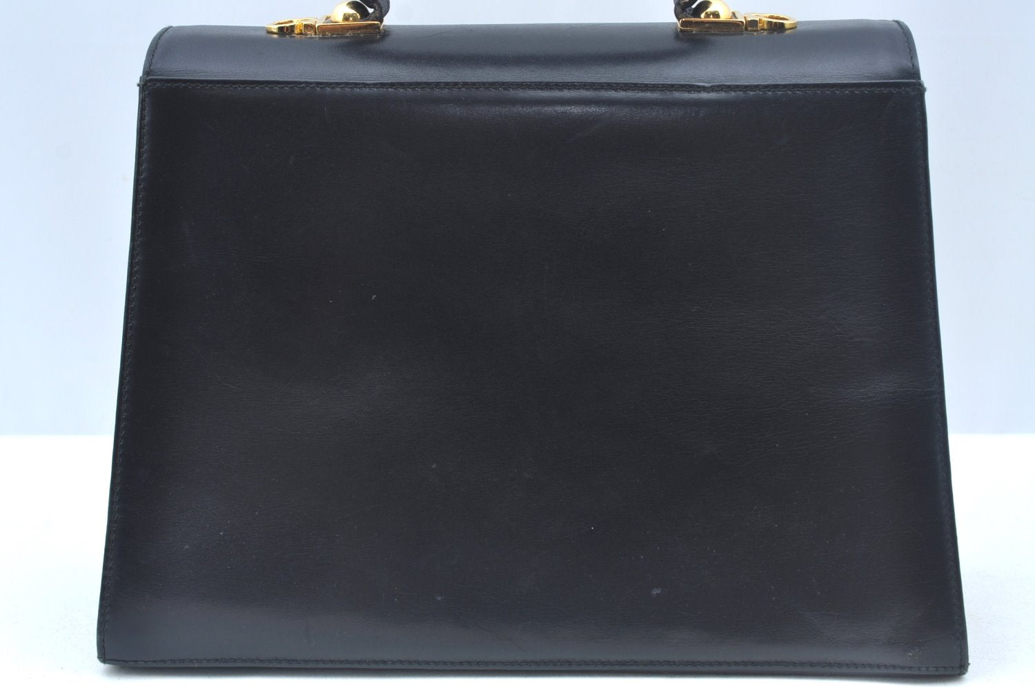 Authentic Salvatore Ferragamo Gancini Leather 2 Way Shoulder Hand Bag Black L0274