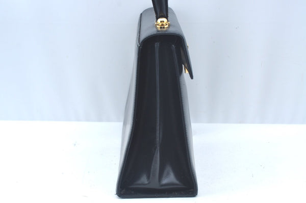 Authentic Salvatore Ferragamo Gancini Leather 2 Way Shoulder Hand Bag Black L0274