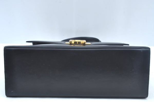 Authentic Salvatore Ferragamo Gancini Leather 2 Way Shoulder Hand Bag Black L0274