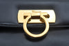Authentic Salvatore Ferragamo Gancini Leather 2 Way Shoulder Hand Bag Black L0274
