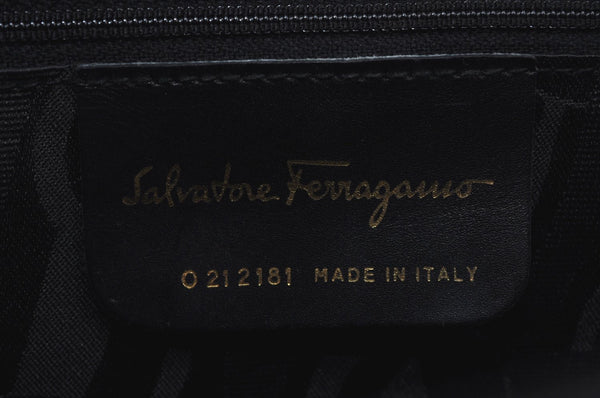 Authentic Salvatore Ferragamo Gancini Leather 2 Way Shoulder Hand Bag Black L0274
