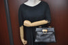 Authentic Salvatore Ferragamo Gancini Leather 2 Way Shoulder Hand Bag Black L0274